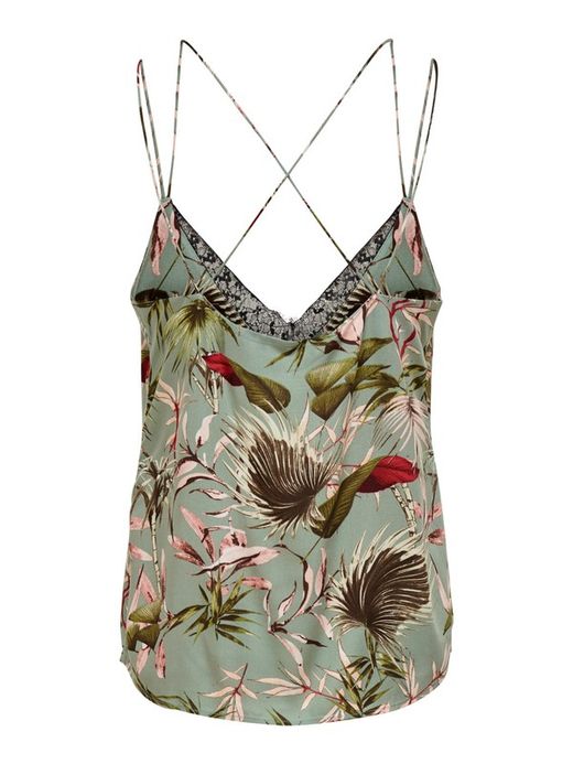 Oberteil mit Blumendruck und Spitzendetail Nur Balsamgrün