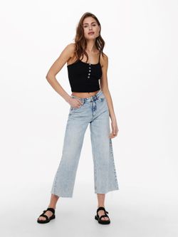 Top corto canalé con botones Only Black