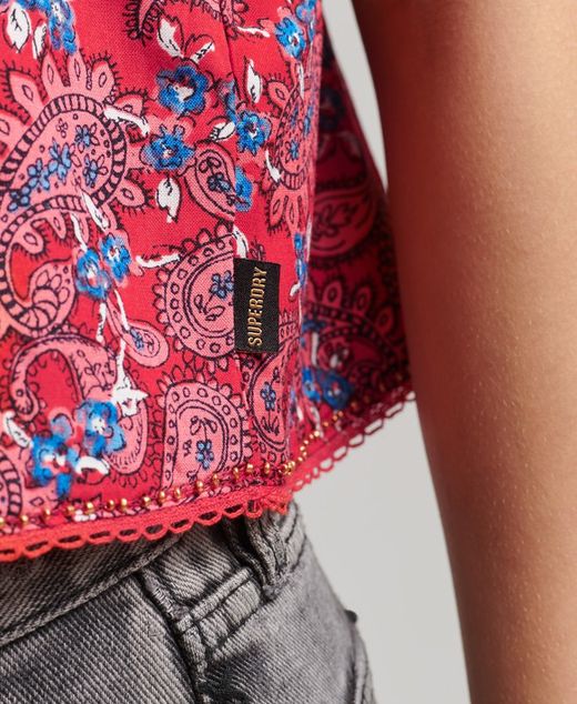 Top corto de tirante fino estampado Superdry Red