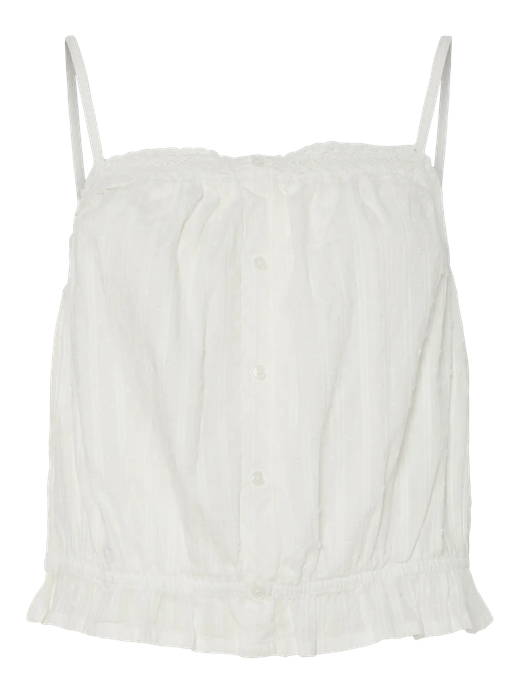 Top corto de tirantes con goma Pieces Cloud Dancer