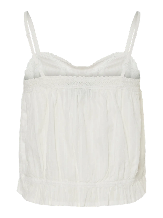 Top corto de tirantes con goma Pieces Cloud Dancer