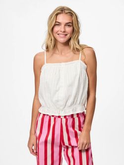 Top corto de tirantes con goma Pieces Cloud Dancer