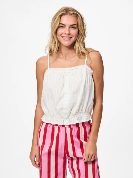 Top corto de tirantes con goma Pieces Cloud Dancer