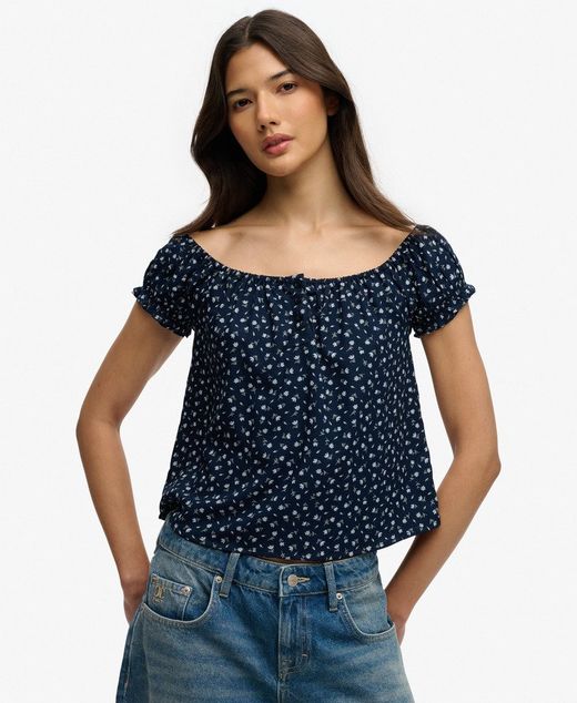Top de m/c con estampado flores Superdry Navy