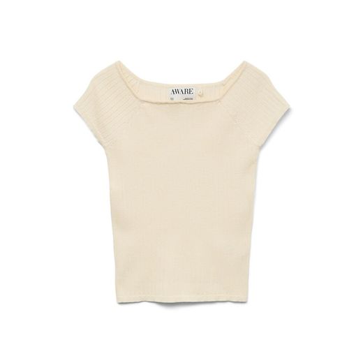 Top de punto canalé Vero Moda Bone White