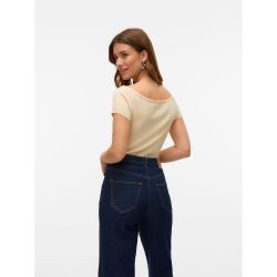 Top de punto canalé Vero Moda Bone White