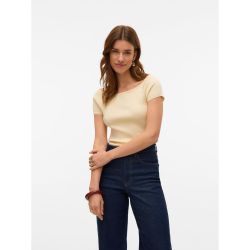 Top de punto canalé Vero Moda Bone White