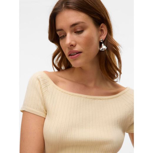 Top de punto canalé Vero Moda Bone White
