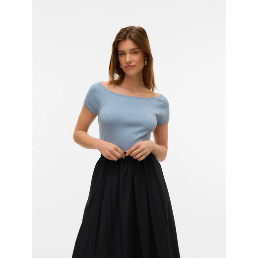Top de punto canalé Vero Moda Dusty Blue