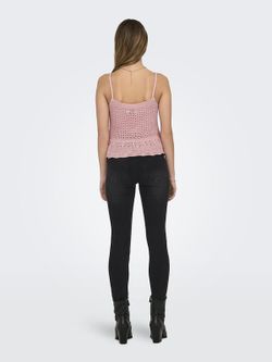 Top de punto corto de tirantes con volante Only Rose Smoke