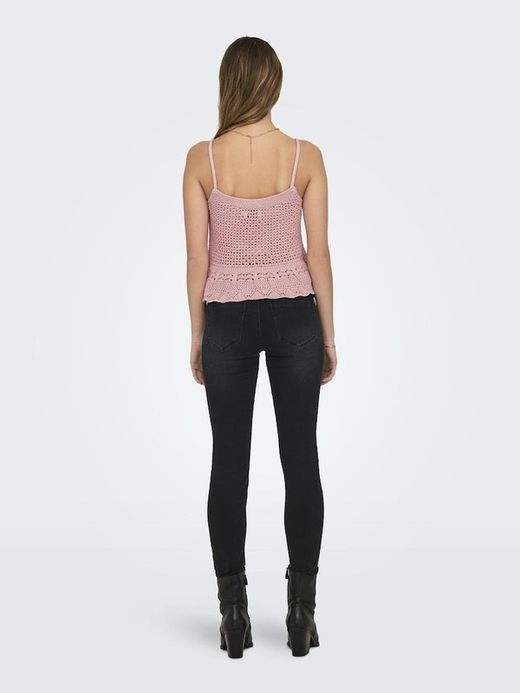 Top de punto corto de tirantes con volante Only Rose Smoke