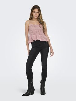 Top de punto corto de tirantes con volante Only Rose Smoke