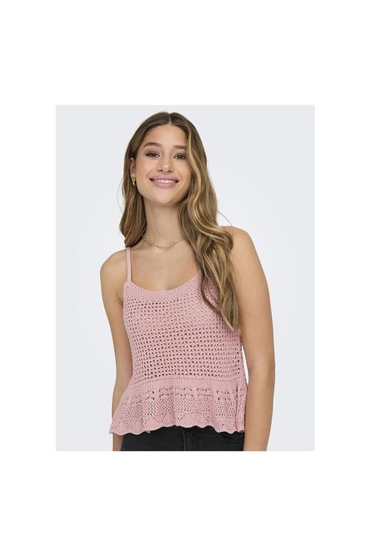 Top de punto corto de tirantes con volante Only Rose Smoke