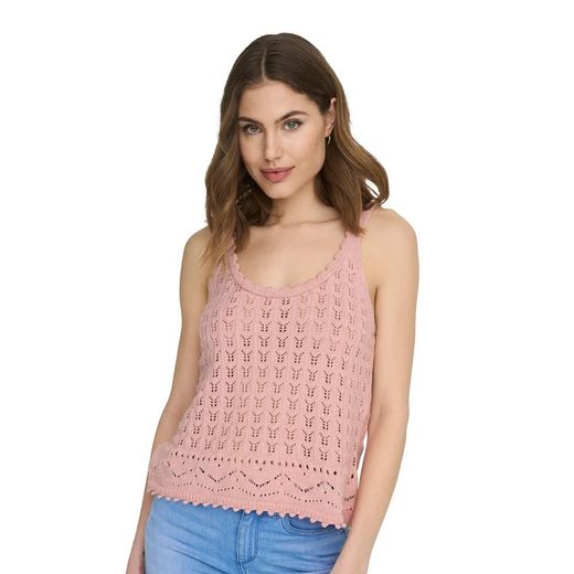 Top de punto de tirantes calado Only Light Pink