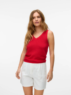Top de punto de tirantes cuello pico Vero Moda Fiery Red