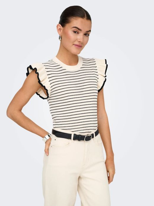 Top de punto rayas con volante Jdy Cloud Dancer