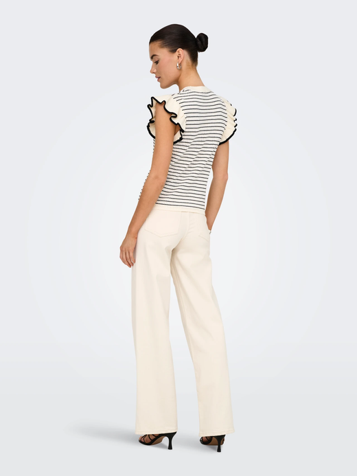 Top de punto rayas con volante Jdy Cloud Dancer