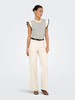 Top de punto rayas con volante Jdy Cloud Dancer