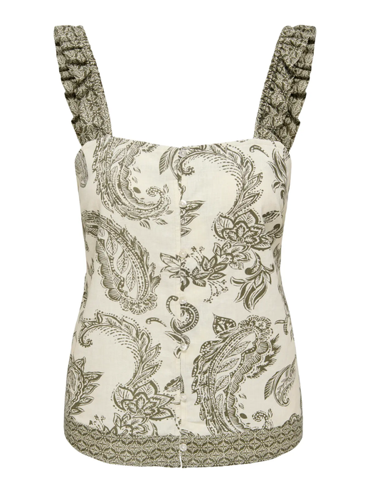 Top de tirantes con estampado cachemir monocolor Only Ivy Green