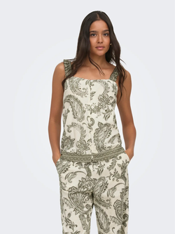 Top de tirantes con estampado cachemir monocolor Only Ivy Green
