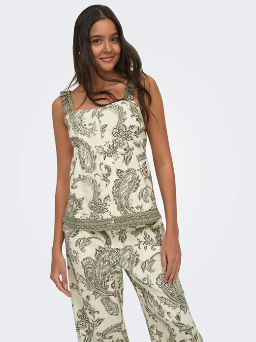 Top de tirantes con estampado cachemir monocolor Only Ivy Green
