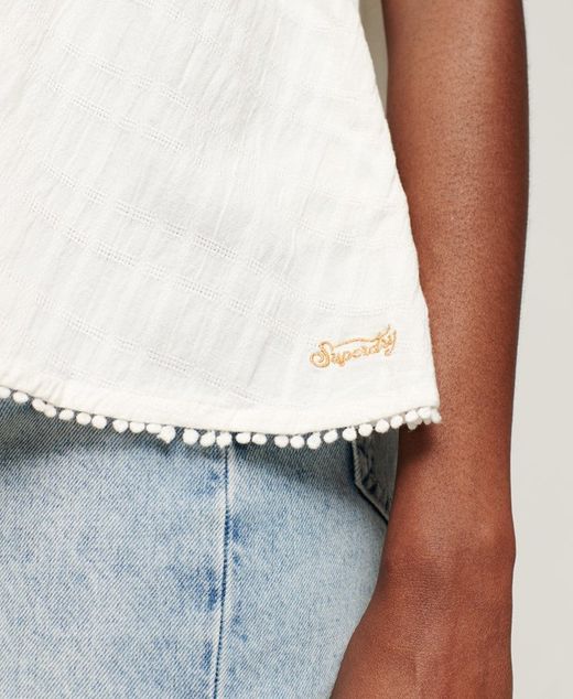 Top de tirantes corto con calado Superdry Ecru