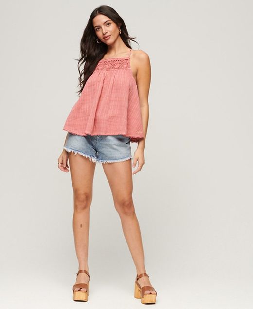 Top de tirantes corto con calado Superdry Pink