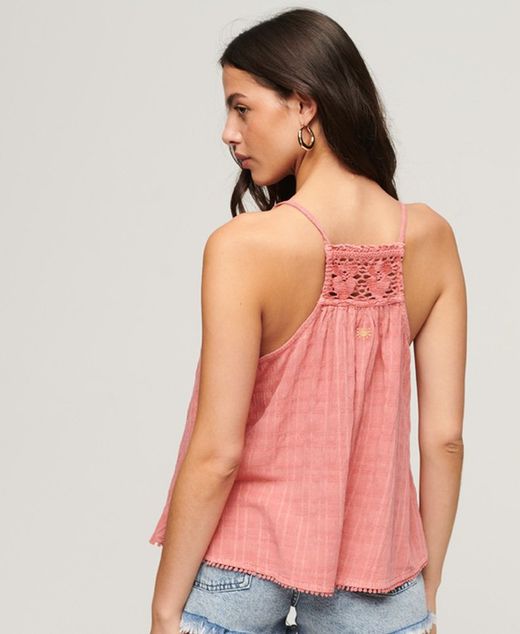 Top de tirantes corto con calado Superdry Pink