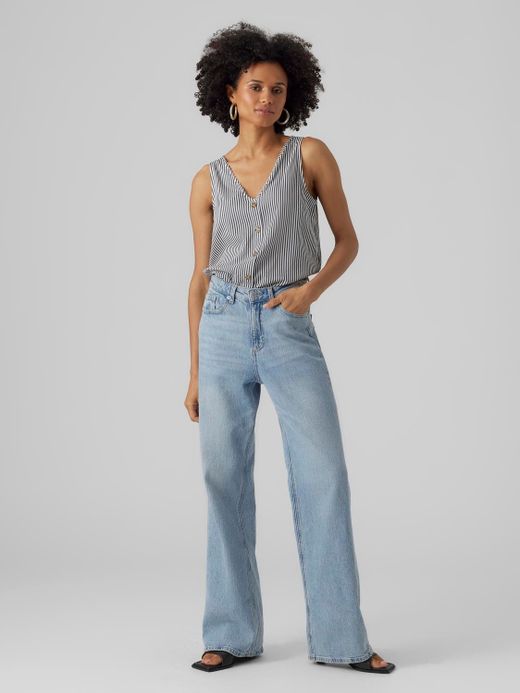 Top s/m abotonado con rayas verticales Vero Moda Snow White