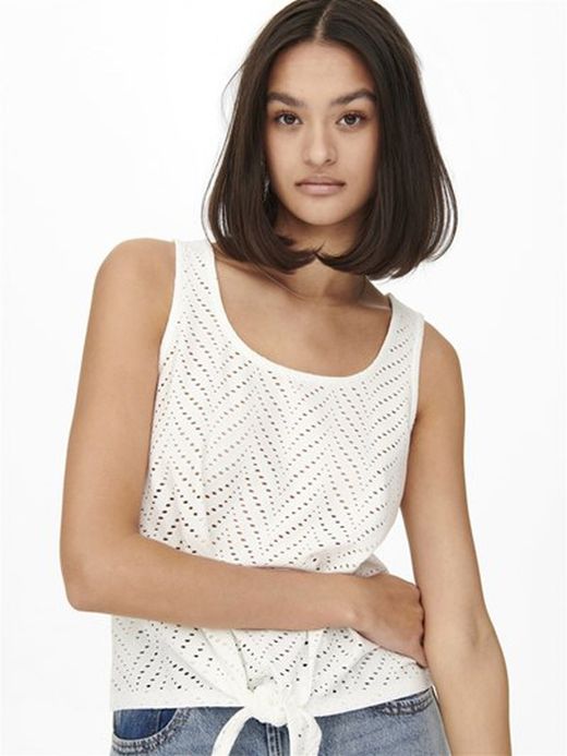 Top s/m calado con nudo Jdy Cloud Dancer