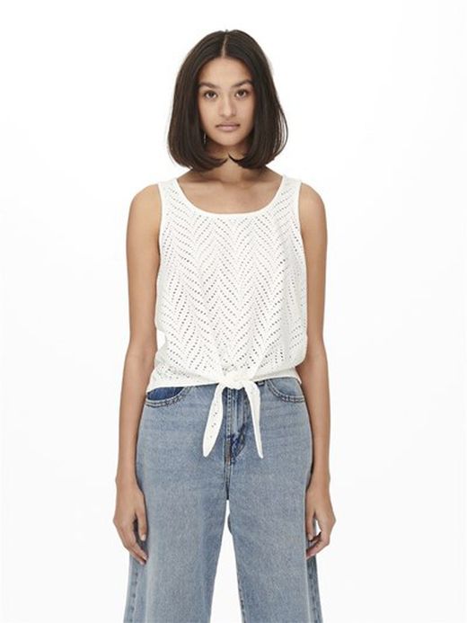 Top s/m calado con nudo Jdy Cloud Dancer