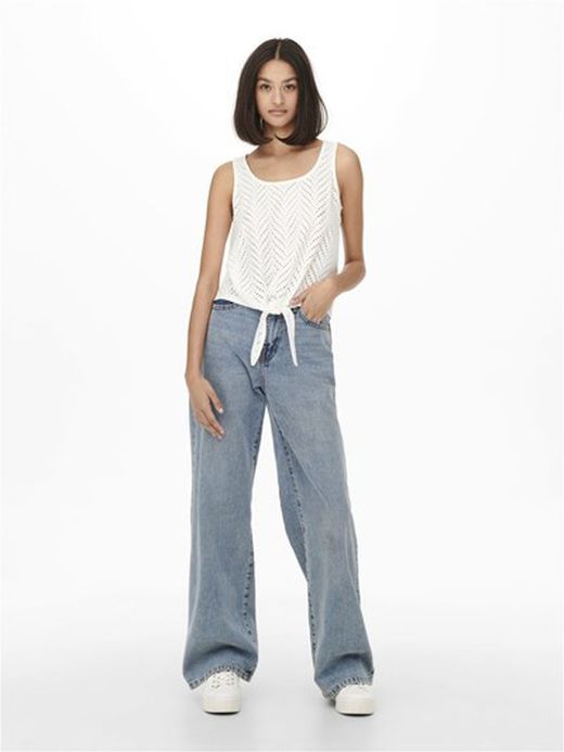 Top s/m calado con nudo Jdy Cloud Dancer