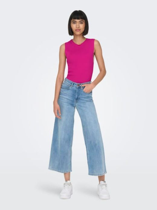 Top s/m corto canalé Only Pink