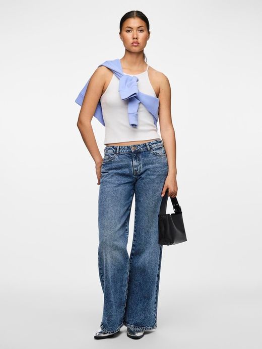 Top tirantes canalé Pieces Bright White