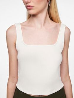 Top tirantes corto canalé Pieces Cloud Dancer