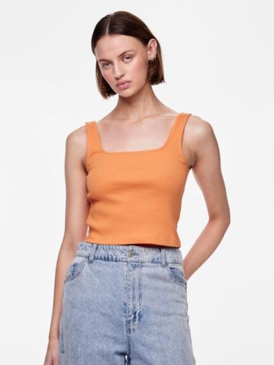 Top tirantes corto canalé Pieces Tangerine