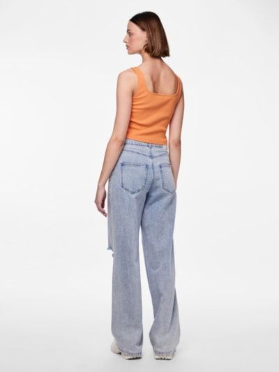 Top tirantes corto canalé Pieces Tangerine