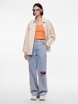 Top tirantes corto canalé Pieces Tangerine