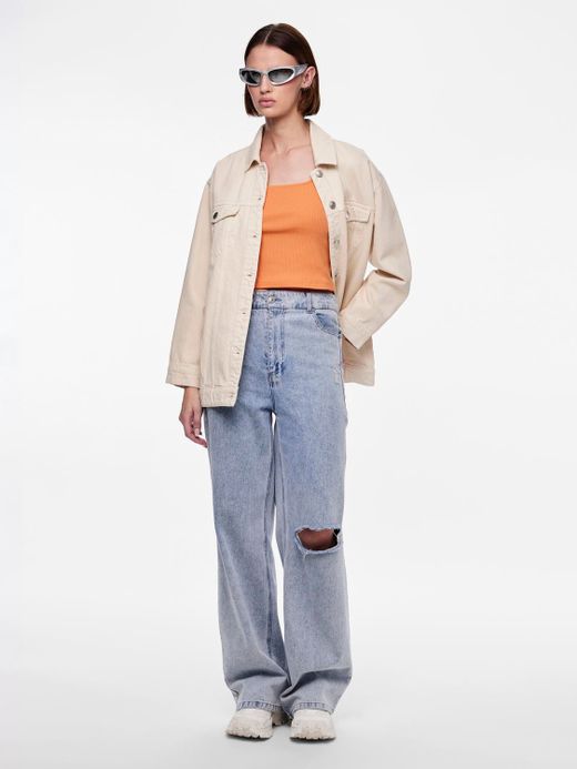 Top tirantes corto canalé Pieces Tangerine