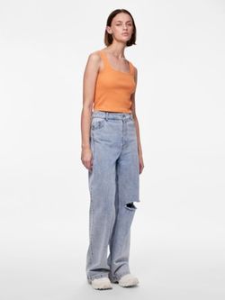 Top tirantes corto canalé Pieces Tangerine