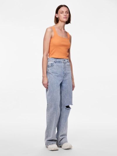 Top tirantes corto canalé Pieces Tangerine