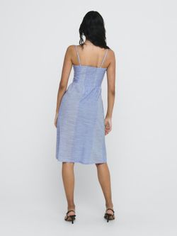 Buttoned Strappy Dress with Stripes Only Medium Blue