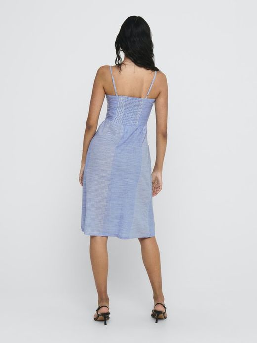 Buttoned Strappy Dress with Stripes Only Medium Blue