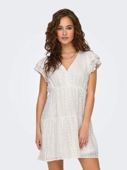 Vestido corto con calados Only Cloud Dancer