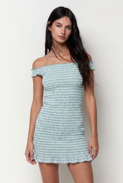 Vestido corto de rayas tricolor Balmohk Light Blue Den