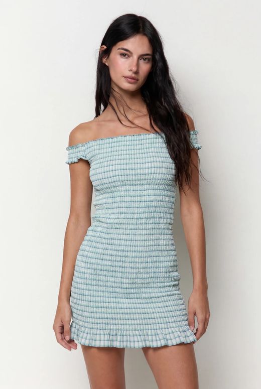 Vestido corto de rayas tricolor Balmohk Light Blue Den