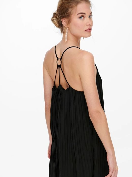 Vestido corto de tirante fino con micro plisado Only Black