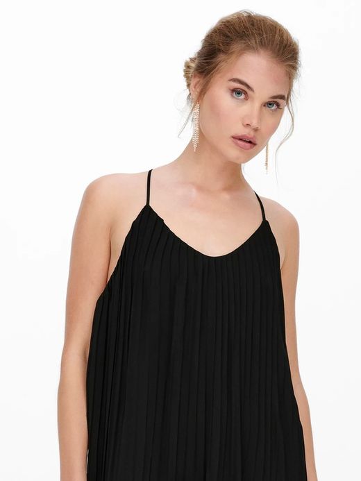Vestido corto de tirante fino con micro plisado Only Black