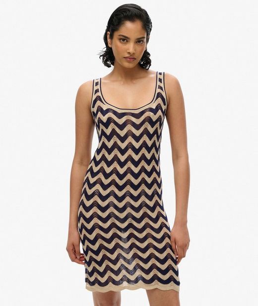 Vestido de punto de tirantes zig zag Superdry Navy