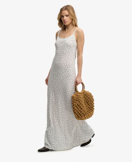 Vestido de tiranles largo con estampado floral Superdry Off White